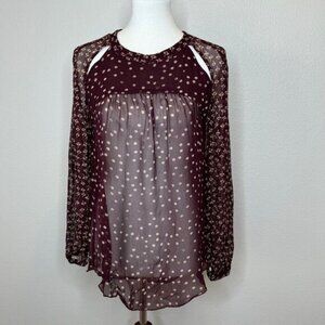 ISABEL MARANT ETOILE Presley Sheer Popover Top Sz EU36 US4 Burgundy Dk Red Chic‎